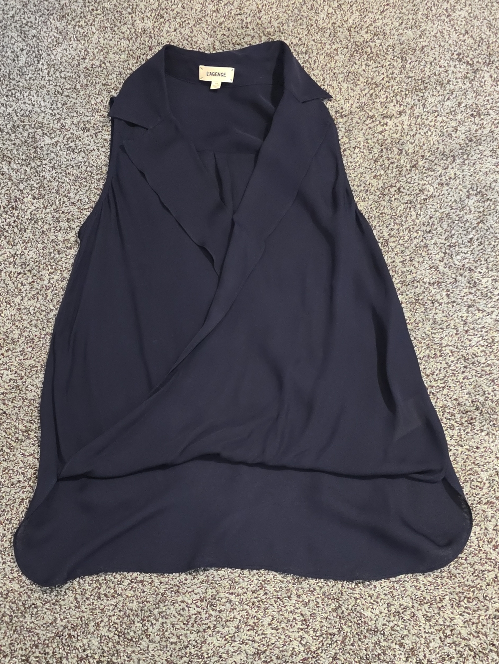 L'AGENCE Navy Draped Sleeveless Wrap Top 100% Silk